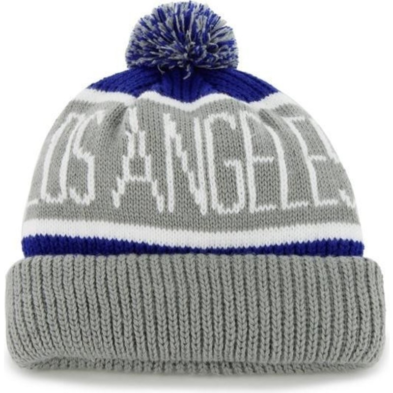 47-brand-los-angeles-dodgers-mlb-cuff-knit-calgary-grey-and-blue-beanie-with-pompom