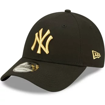 New Era Curved Brim Golden Logo 9FORTY Metallic New York Yankees MLB Black Adjustable Cap