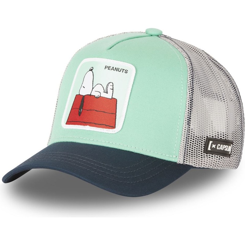 capslab-snoopy-pe2-peanuts-green-grey-and-navy-blue-trucker-hat