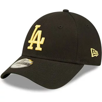 New Era Curved Brim Youth Golden Logo 9FORTY League Essential Los Angeles Dodgers MLB Black Adjustable Cap