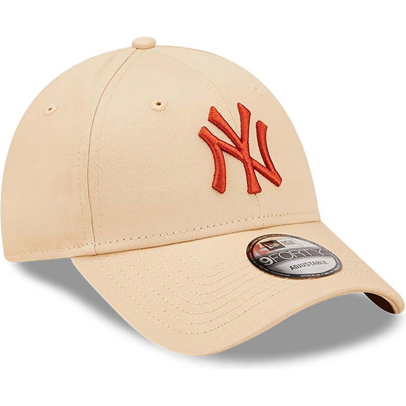 new-era-curved-brim-brown-logo-9forty-league-essential-new-york-yankees-mlb-beige-adjustable-cap