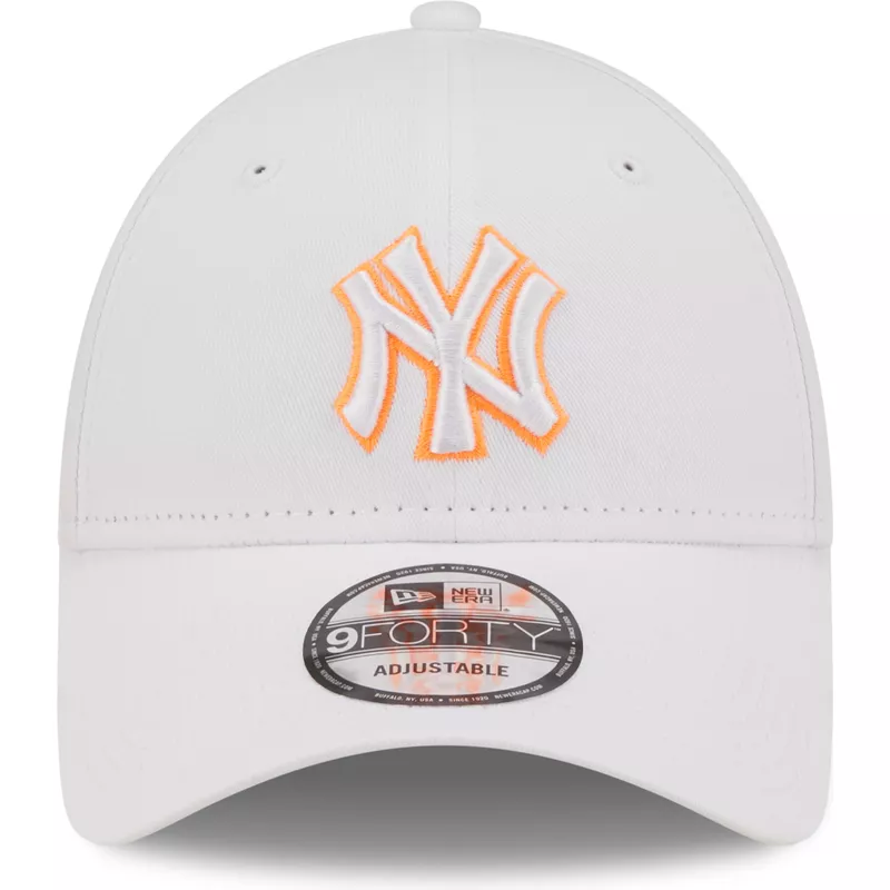 new-era-curved-brim-orange-logo-9forty-neon-outline-new-york-yankees-mlb-white-adjustable-cap