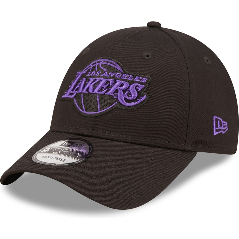 new-era-curved-brim-purple-logo-9forty-neon-outline-los-angeles-lakers-nba-black-adjustable-cap