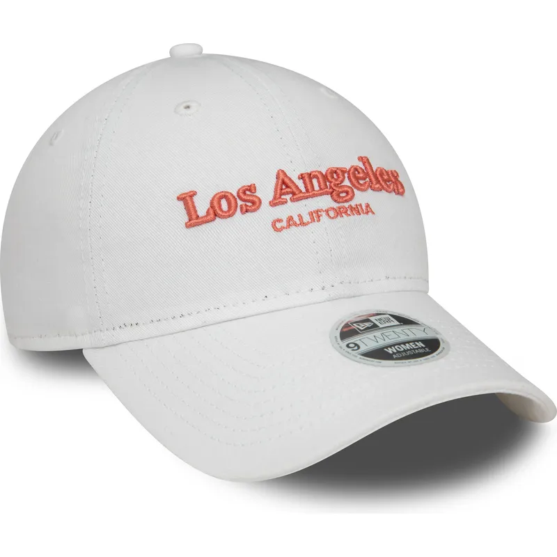 cap-zaobljena-white-adjustable-strap-9twenty-wordmark-los-angeles-california-new-era