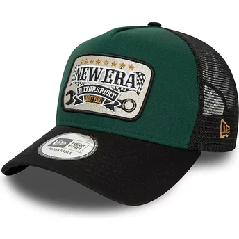 New Era A Frame Patch Motorsport Green and Black Trucker Hat