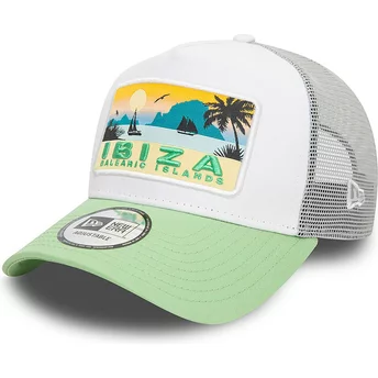 New Era A Frame Summer Cities and Beaches Ibiza White and Green Trucker Hat