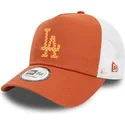 new-era-a-frame-seasonal-infill-los-angeles-dodgers-mlb-brown-and-white-trucker-hat