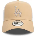 new-era-a-frame-seasonal-infill-los-angeles-dodgers-mlb-light-brown-and-white-trucker-hat