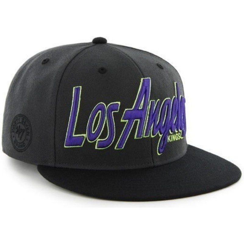 47-brand-flat-brim-script-logo-los-angeles-kings-nhl-black-snapback-cap