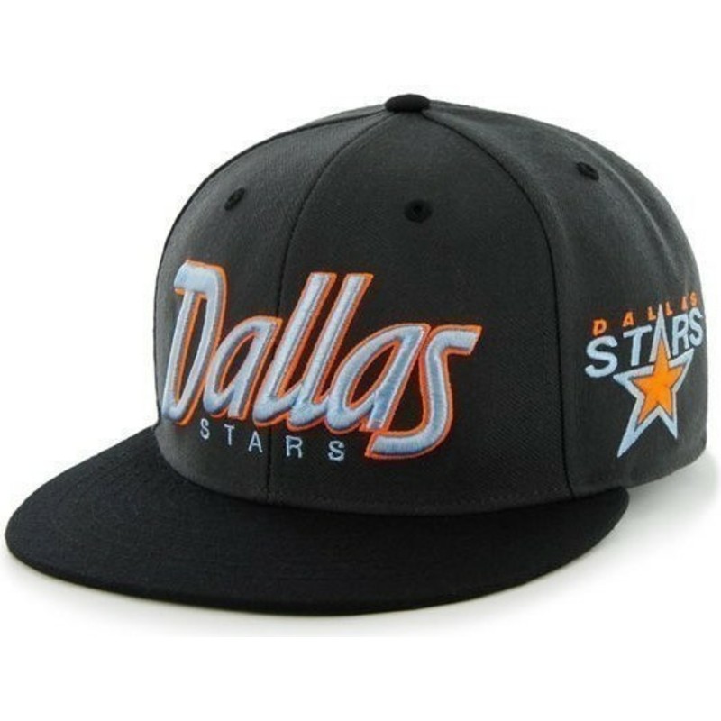 47-brand-flat-brim-script-logo-dallas-stars-nhl-black-snapback-cap
