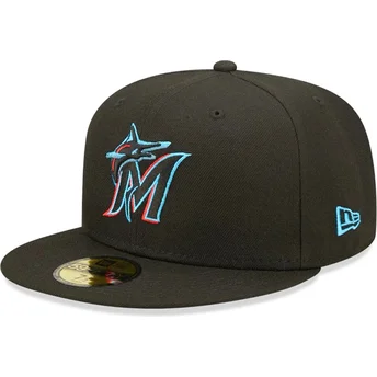 Kapa ravna crna prilagođena 59FIFTY AC Perf Miami Marlins MLB New Era