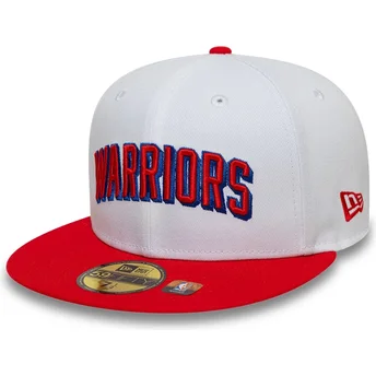 New Era Flat Brim 59FIFTY Classic Golden State Warriors NBA White and Red Fitted Cap