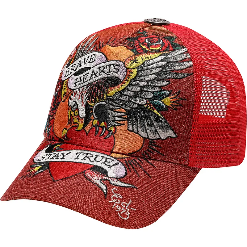 kapa-zaobljena-crvena-snapback-brave-hearts-ed-hardy