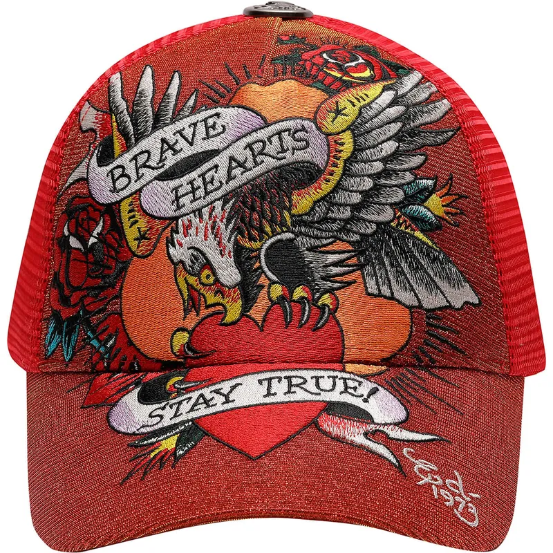 kapa-zaobljena-crvena-snapback-brave-hearts-ed-hardy