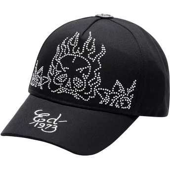 Kape zaobljena crna podesiva traka Flaming Skull Ed Hardy