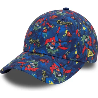 New Era Curved Brim Youth Superman 9FORTY All Over Print DC Comics Navy Blue Cap