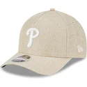 new-era-curved-brim-9forty-m-crown-a-frame-cotton-weave-philadelphia-phillies-mlb-beige-snapback-cap