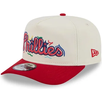 New Era Curved Brim Golfer Team Scribble Philadelphia Phillies MLB White and Red Snapback Cap