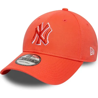 New Era Curved Brim Orange Logo 9FORTY Team Outline New York Yankees MLB Orange Adjustable Cap