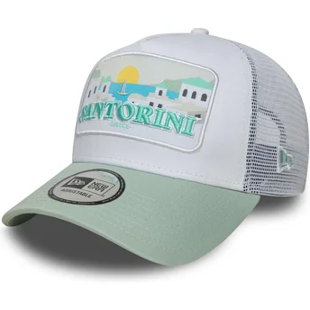 New Era Santorini Greece A Frame Summer White and Green Trucker Hat