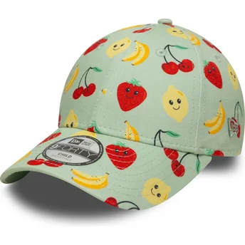 New Era Curved Brim Youth 9FORTY All Over Print Fruit Green Adjustable Cap