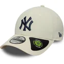 new-era-curved-brim-navy-blue-logo-9forty-recycled-new-york-yankees-mlb-beige-adjustable-cap