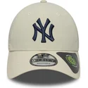 new-era-curved-brim-navy-blue-logo-9forty-recycled-new-york-yankees-mlb-beige-adjustable-cap