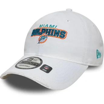 New Era Curved Brim 9TWENTY Washed Distress Miami Dolphins NFL White Adjustable Cap