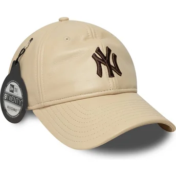 Cap zaobljena beige adjustable strap marrón 9TWENTY Leather New York Yankees MLB New Era