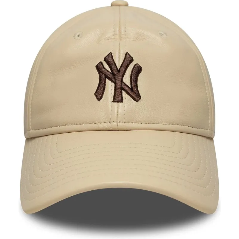cap-zaobljena-beige-adjustable-strap-marron-9twenty-leather-new-york-yankees-mlb-new-era