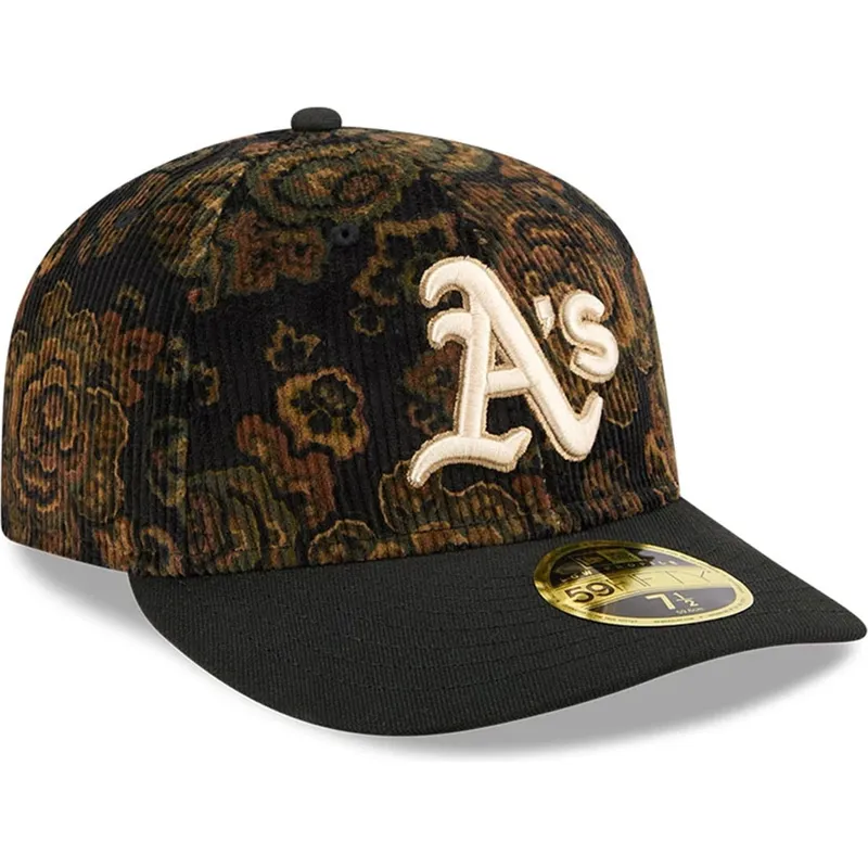 kapa-zaobljena-crna-prilagodena-59fifty-low-profile-floral-cord-three-looms-printed-corduroy-oakland-athletics-mlb-new-era