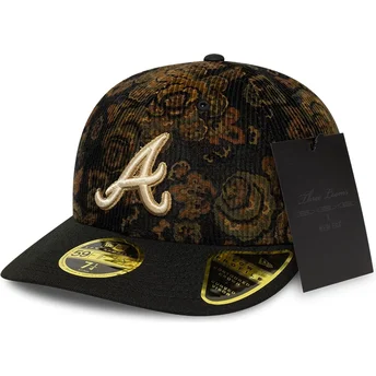 Kapa zaobljena crna prilagođena 59FIFTY Low Profile Floral Cord Three Looms Printed Corduroy Atlanta Braves MLB New Era