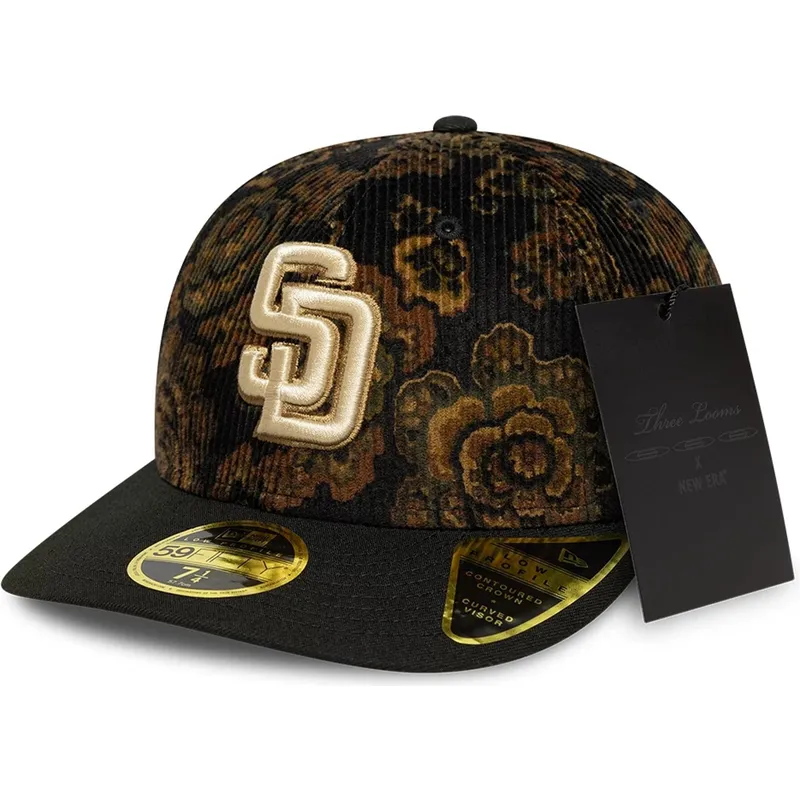 kape-zaobljena-crna-prilagoden-59fifty-low-profile-floral-cord-three-looms-printed-corduroy-san-diego-padres-mlb-new-era