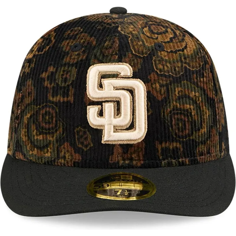 kape-zaobljena-crna-prilagoden-59fifty-low-profile-floral-cord-three-looms-printed-corduroy-san-diego-padres-mlb-new-era