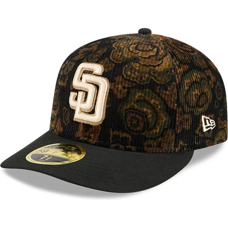 kape-zaobljena-crna-prilagoden-59fifty-low-profile-floral-cord-three-looms-printed-corduroy-san-diego-padres-mlb-new-era