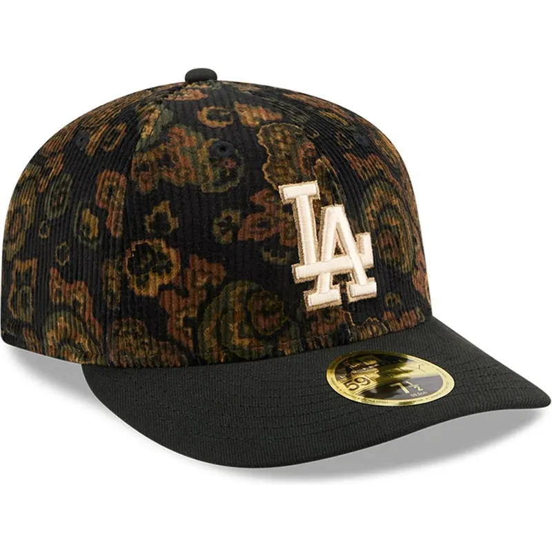 kape-zaobljena-crna-prilagoden-59fifty-low-profile-floral-cord-three-looms-printed-corduroy-los-angeles-dodgers-mlb-new-era