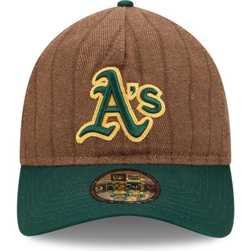 kape-zaobljena-smeda-podesiva-traka-9twenty-a-frame-wool-pinstripe-oakland-athletics-mlb-new-era