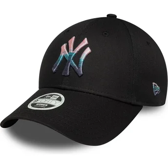 New Era Curved Brim Women 9FORTY Metallic Logo New York Yankees MLB Black Adjustable Cap