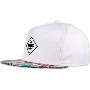 Djinns Flat Brim Rubber Aztek White and Multicolor Snapback Cap