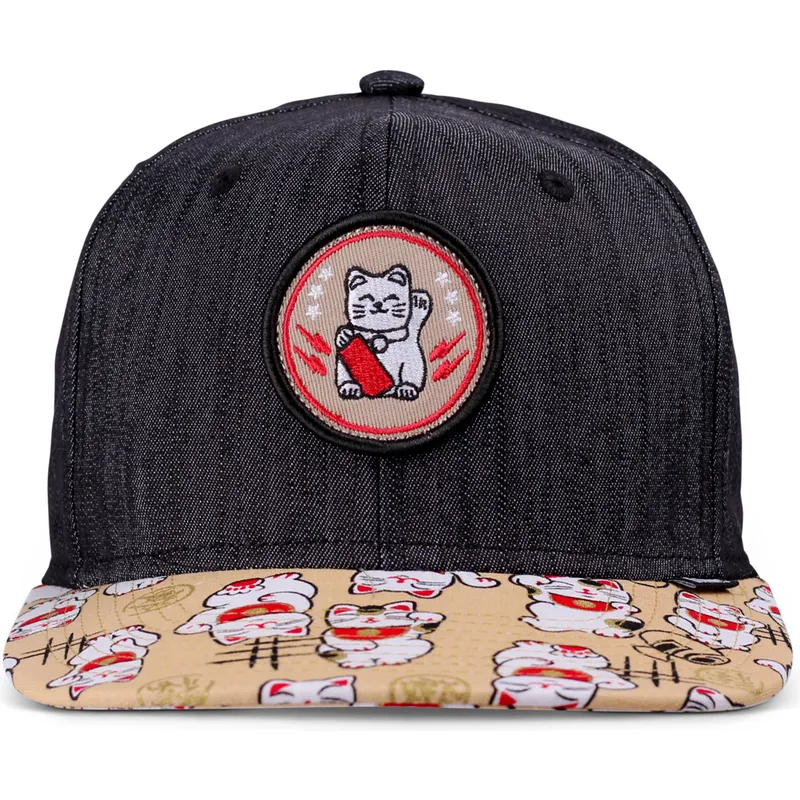 kapa-ravna-crna-snapback-za-djecu-lucky-cat-linen-rev-djinns