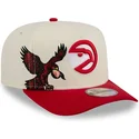 new-era-curved-brim-9fifty-a-frame-precurved-hardwood-classics-atlanta-hawks-nba-beige-and-red-snapback-cap
