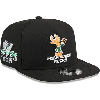 New Era Flat Brim 9FIFTY A Frame Hardwood Classics Milwaukee Bucks NBA Black Snapback Cap