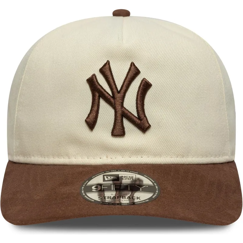 new-era-curved-brim-9fifty-a-frame-suede-visor-new-york-yankees-mlb-beige-and-brown-adjustable-cap