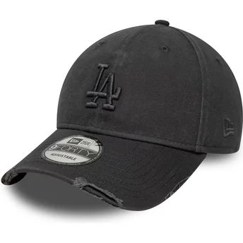 New Era Curved Brim Grey Logo 9FORTY Wash Distress Los Angeles Dodgers MLB Grey Adjustable Cap