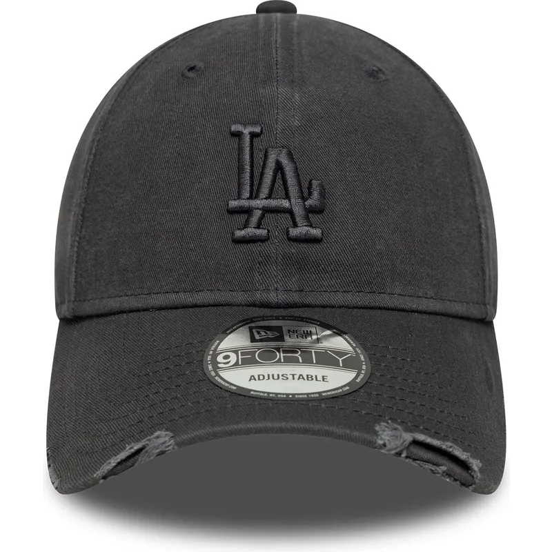 new-era-curved-brim-grey-logo-9forty-wash-distress-los-angeles-dodgers-mlb-grey-adjustable-cap