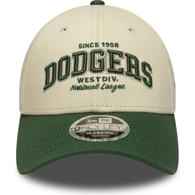 new-era-curved-brim-9forty-m-crown-wordmark-los-angeles-dodgers-mlb-beige-and-green-adjustable-cap