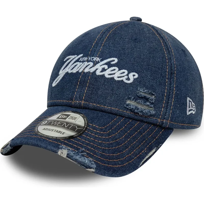 new-era-curved-brim-9twenty-denim-distress-new-york-yankees-mlb-blue-adjustable-cap