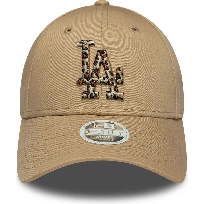 new-era-curved-brim-women-leopard-logo-9forty-animal-infill-los-angeles-dodgers-mlb-brown-adjustable-cap