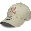 new-era-curved-brim-women-pink-logo-9forty-league-essential-new-york-yankees-mlb-beige-adjustable-cap