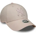 new-era-curved-brim-women-pink-logo-9forty-metallic-logo-new-york-yankees-mlb-pink-adjustable-cap